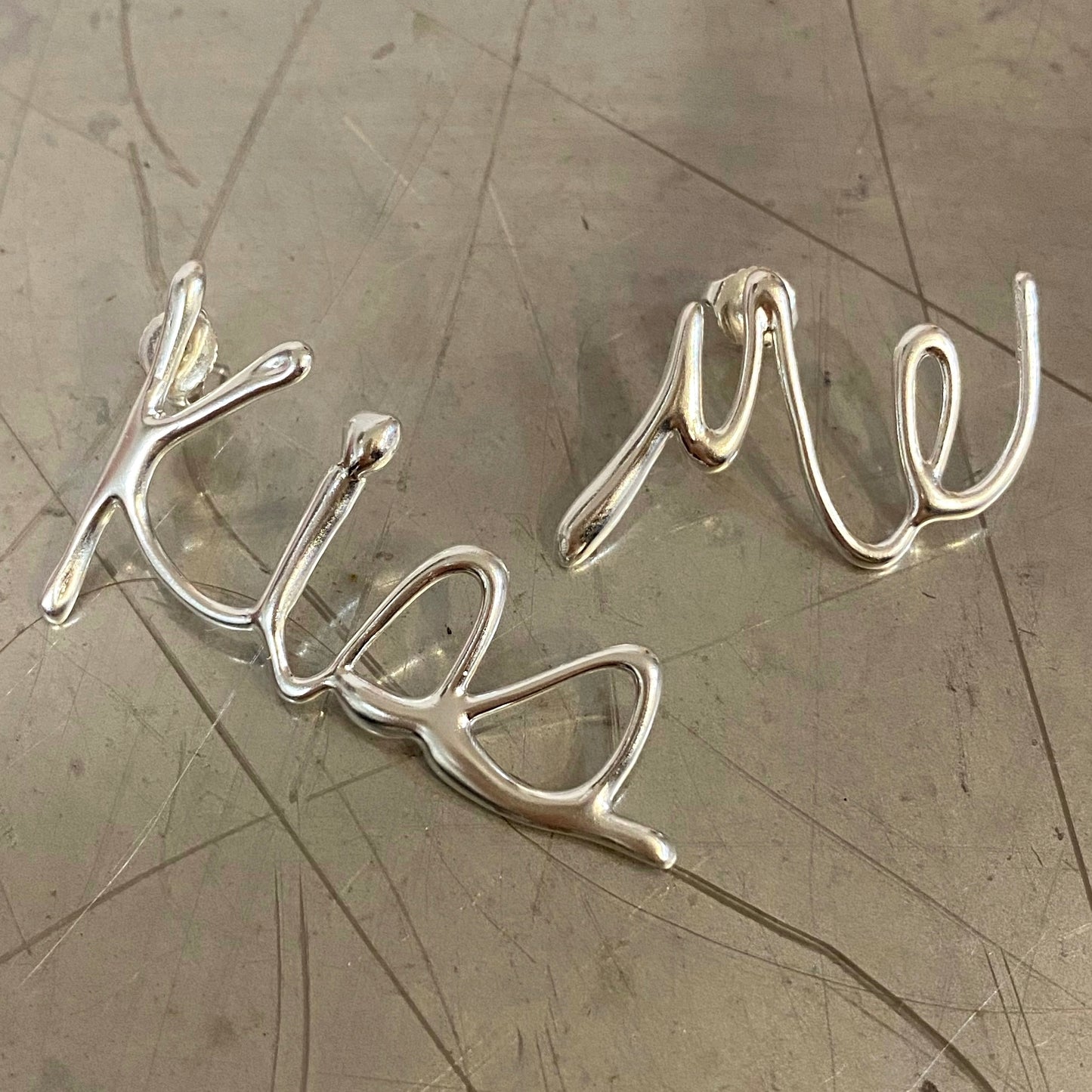 Kiss Me Earrings, Sterling silver 