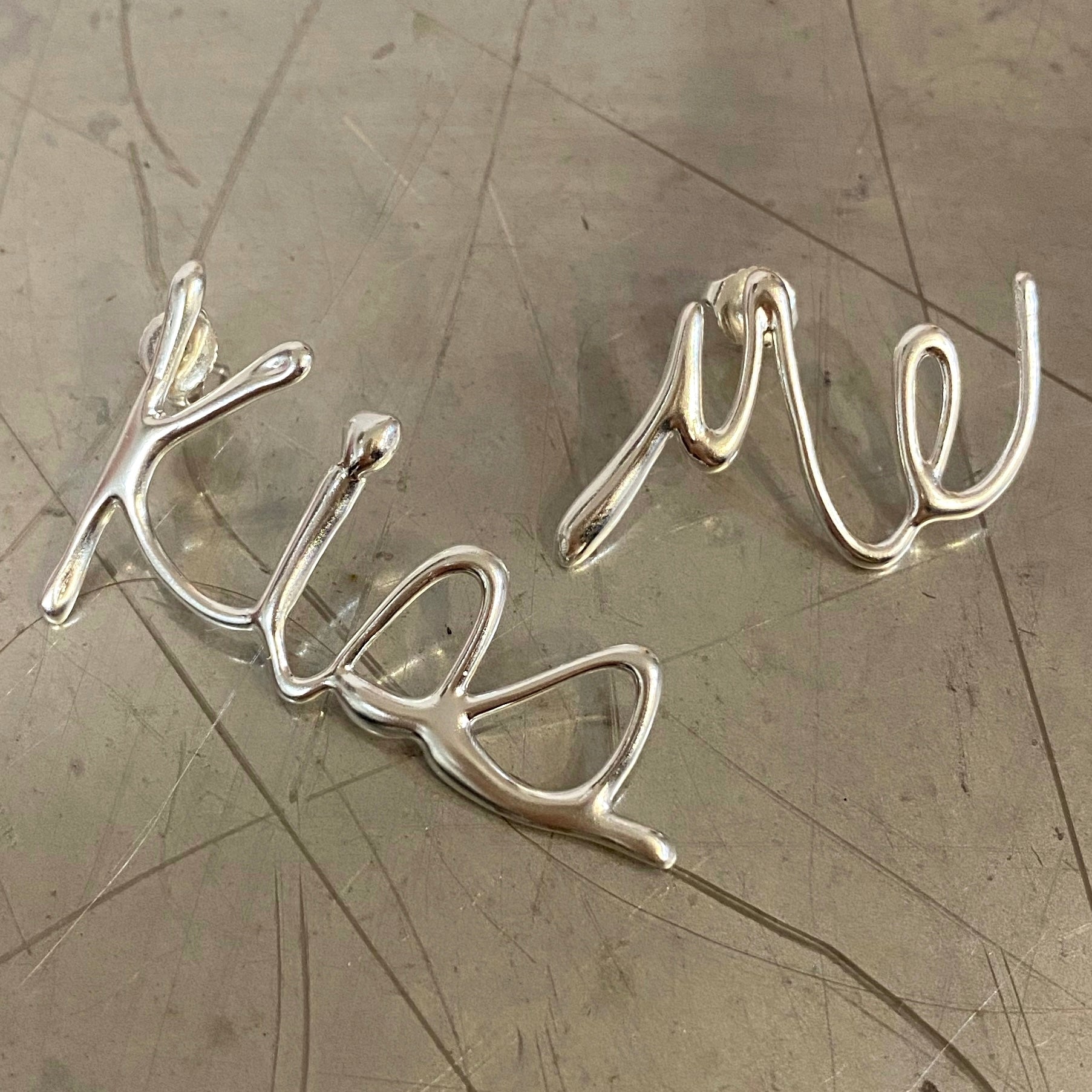 Kiss Me Earrings, Sterling silver 